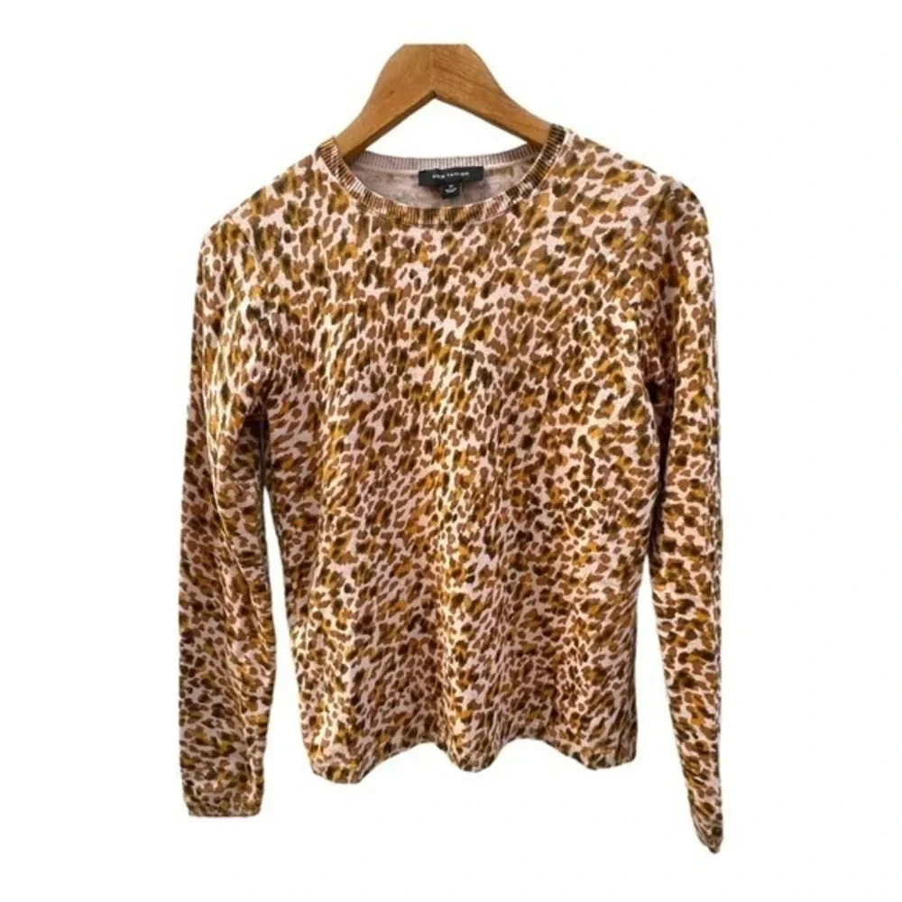 Ann Taylor Womens Size XS Seashell Leopard Print‎ Cotton Long Sleeve Sweater​​